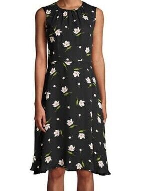 Milly Anna Black Floral Scoop-Neck Shift Dress Silk Sz 2